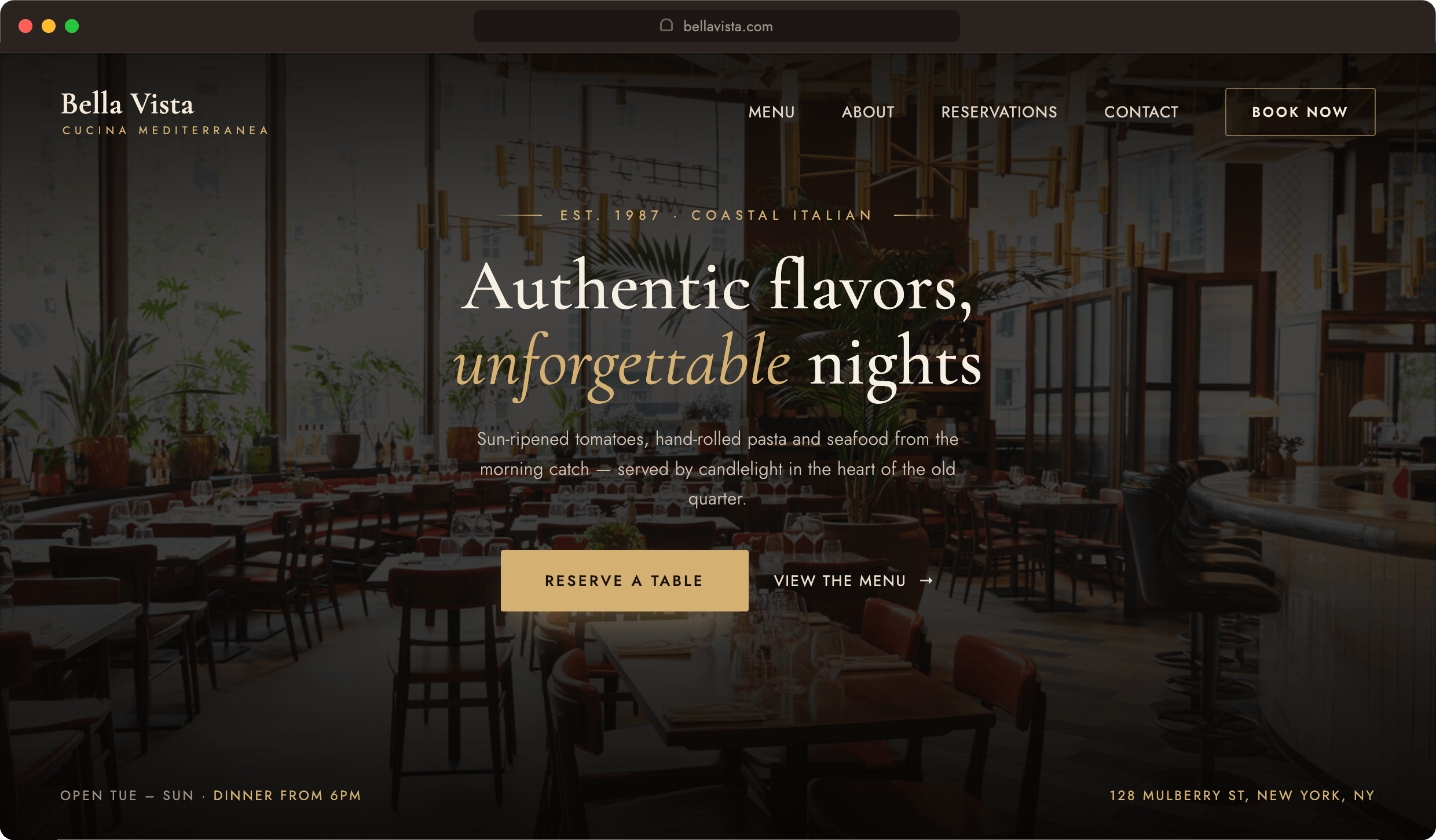 Bella Vista restaurant website